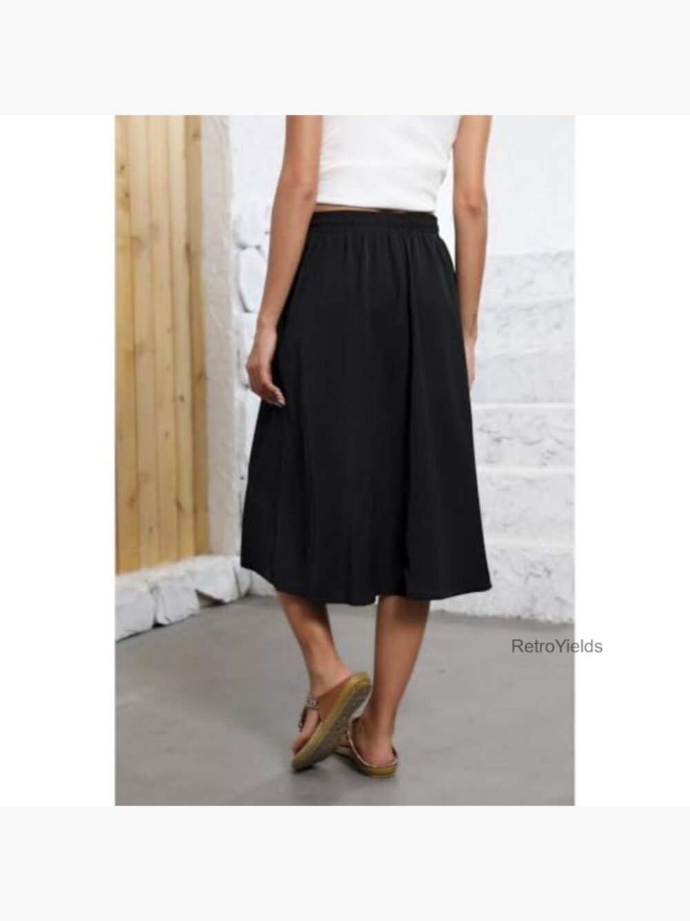 Flowy A-Line Midi Skirt with Pockets High Waisted Boho - Picture 2 of 7